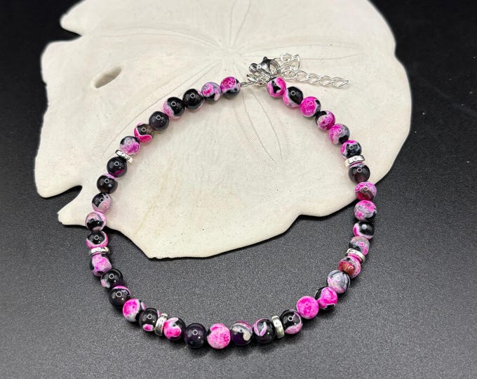Pink and Black Agate Gemstone Anklet |  Ankle Bracelet | Gemstone Ankle Bracelet | Anklet