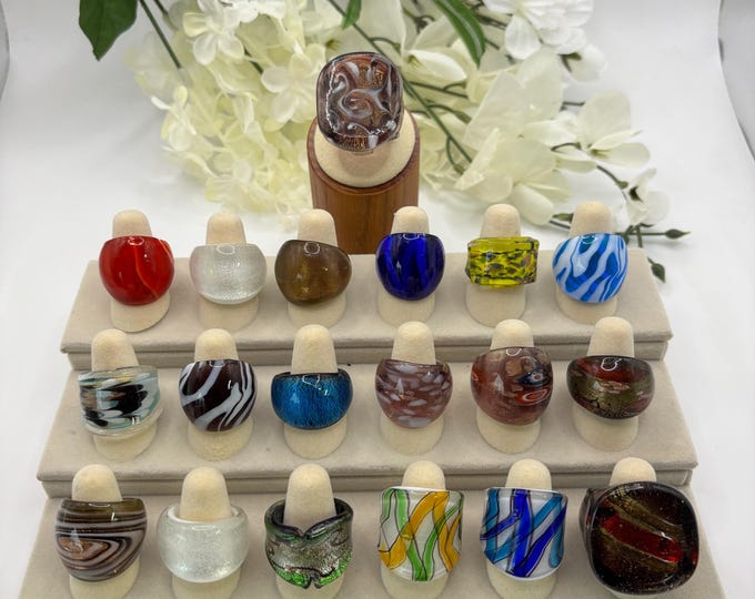 Size 6 1/2 Lampwork Glass Rings | Millefiori Glass Rings | Murano Inspired Glass Rings