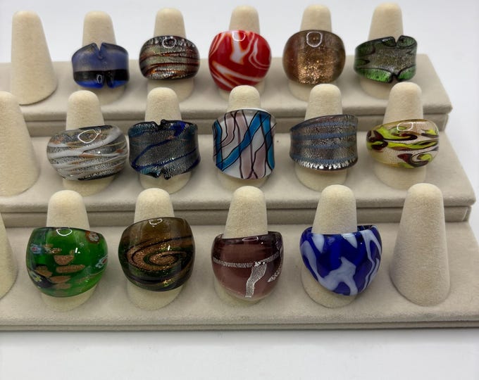 Size 7 3/4 Assorted Glass Rings | Millefiori Glass Rings | Murano Inspired Glass Rings