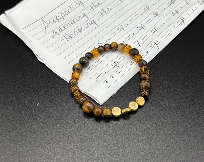 Tiger Eye Gemstones | Gemstone bracelet | Stretch Bracelet | Morse Code bracelet | Fighter