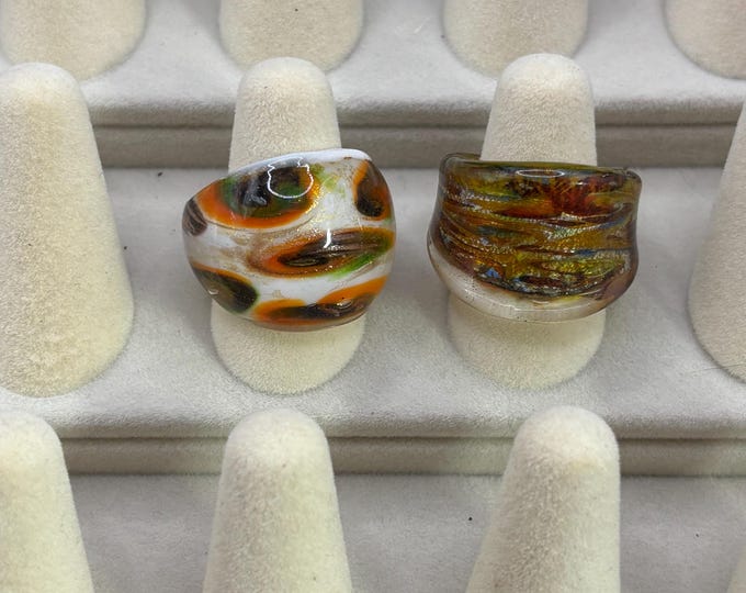 Size 6 1/2 Lampwork Glass Rings | Millefiori Glass Rings | Murano Inspired Glass Rings