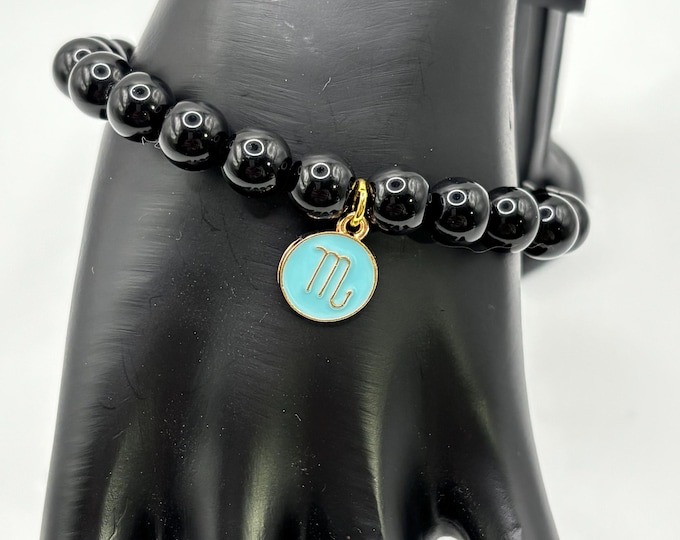 Zodiac Scorpio Gemstone Bracelet |  Scorpio Black Onyx Bracelet  | Stretch Bracelet