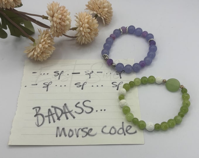 Lilac Stone Gemstone Bracelet | Peridot Gemstone bracelet | Stretch Bracelet | Morse Code bracelet | Badass |