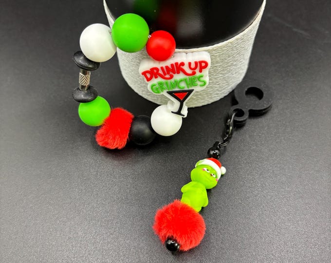 Christmas Grinch Stanley Cup Bracelet:  Cup Handle Bracelet | Straw Charm | Holiday | Grinch | Drink Up