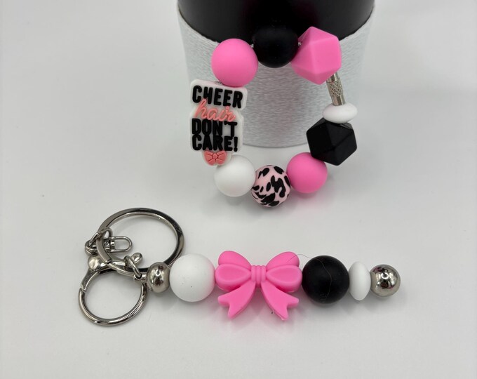 Cheerleader Pink White Black Stanley Cup Bracelet:  Cup Handle Bracelet | Straw Charm | Purse Bracelet | Animal Print