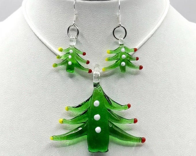 A Murano Inspired Glass Christmas Set | Glass Pendant and Earrings  | Lampwork Glass |  Christmas Pendant | Holiday pendant |