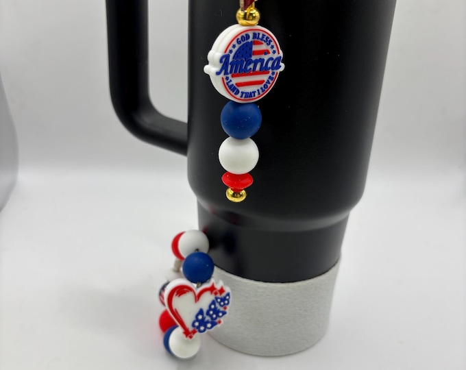 Patriotic Stanley Tumbler Accessories  | Handle Charm | Silicone Focal Beads | Straw Charm | Red White and Blue | USA