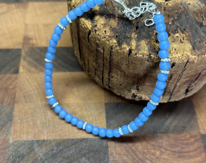 Periwinkle Blue Seaglass Bracelet | Blue Seaglass | Seaglass Bracelet | Minimalist 4mm beads
