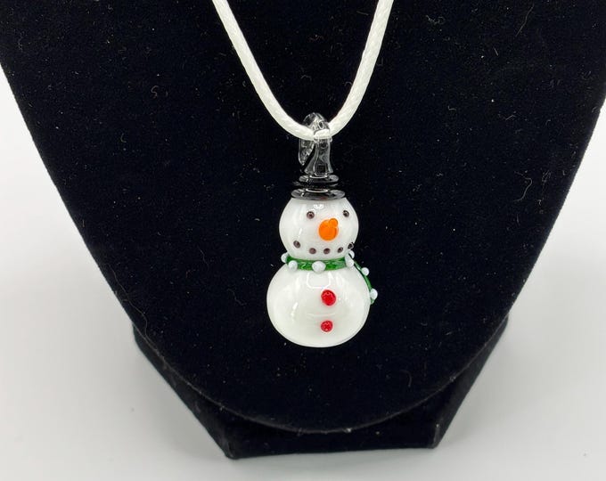 Murano Inspired Glass Snowman  | Glass Pendant  Necklace | Lampwork Glass |  Christmas Pendant | Holiday pendant |