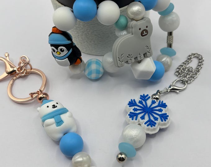 Christmas Polar Bear and Snowflake Stanley Cup Bracelet:  Cup Handle Bracelet | Straw Charm |  Purse Bracelet | Polar Bear| Snowflake