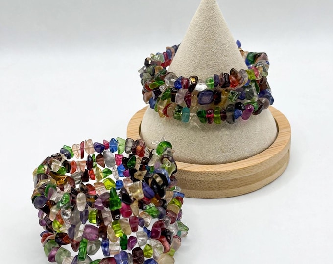 A Multi Color Recycled Glass bracelet | Memory wire bracelet | Multistrand bracelet | Stained Glass Look |
