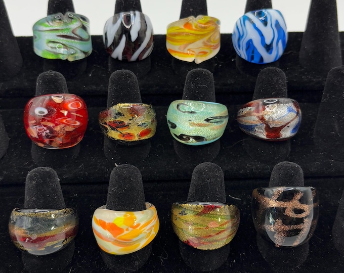 Size 7 1/4 Assorted Glass Rings | Millefiori Glass Rings | Murano Inspired Glass Rings