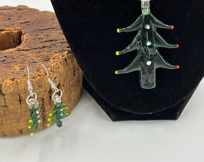 Murano Inspired Glass Tree  | Glass Pendant and Earrings  | Lampwork Glass |  Christmas Pendant | Holiday pendant | Christmas tree Set