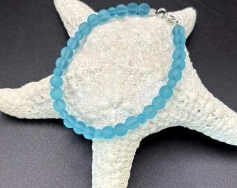 Turquoise Blue Seaglass Bracelet | Blue Seaglass | Seaglass Bracelet | 6 mm beads with 4mm Seaglass accent beads