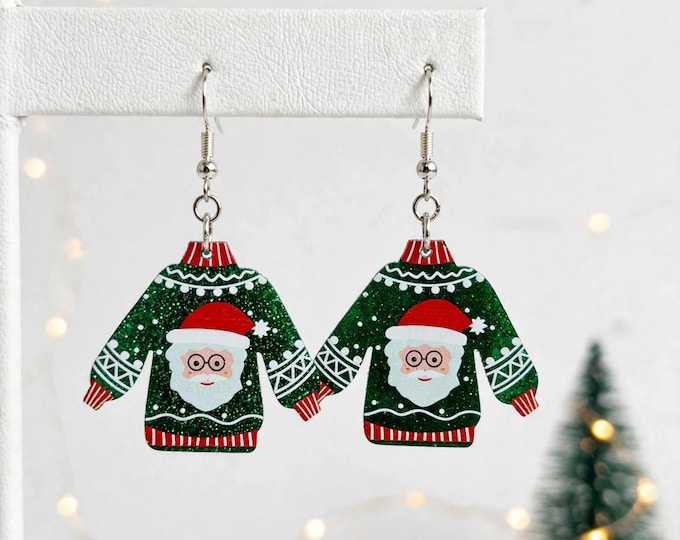 Ugly Sweater Christmas Earrings | Santa Sweater Earrings | Holiday Earrings | Christmas Earrings |