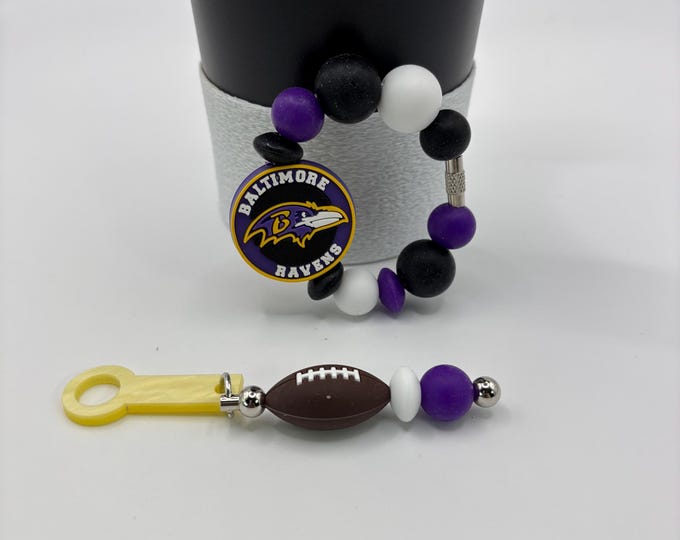 Football Tumbler Accessories |  Stanley or Other Tumbler Cup Handle Bracelets | Straw Charms | Football