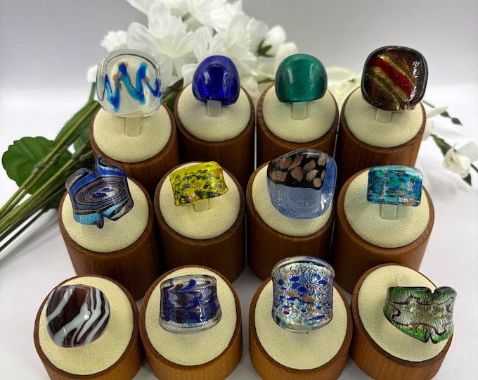 Size 6 1/2 Lampwork Glass Rings | Murano Inspired Glass Rings | Statement Rings