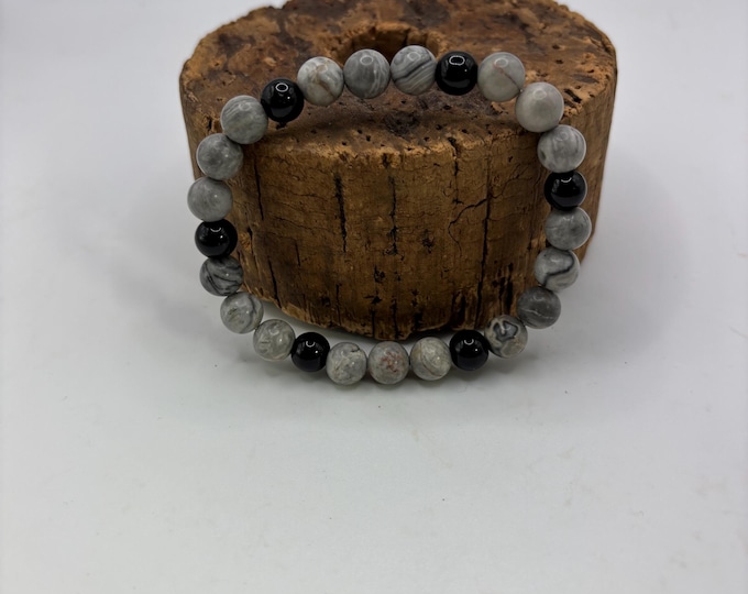 Gray Feldspar Gemstones Beaded Bracelet |  8 inch Stretch bracelet |