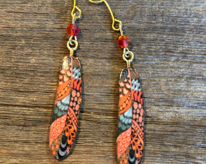 Feather Earrings | Bohemian Earrings | Enamel Feather Earrings | Boho style