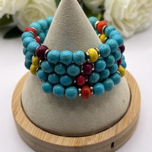 Turquoise Howlite bracelet | Memory wire bracelet | Multistrand bracelet | Turquoise Howlite  gemstones | Colored turquoise