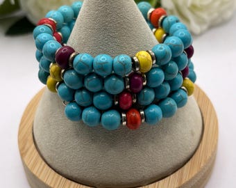 Turquoise Howlite bracelet | Memory wire bracelet | Multistrand bracelet | Turquoise Howlite  gemstones | Colored turquoise