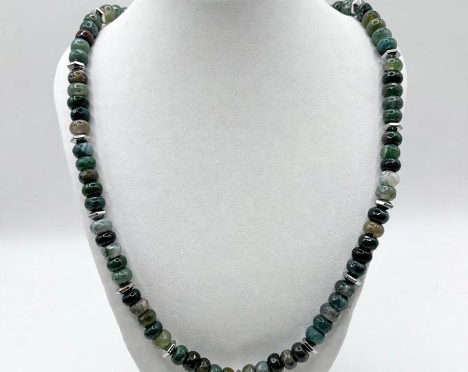 Moss Agate  Statement  Necklace | Gemstone Necklace |  Abacus style Gemstones | Statement Necklace |