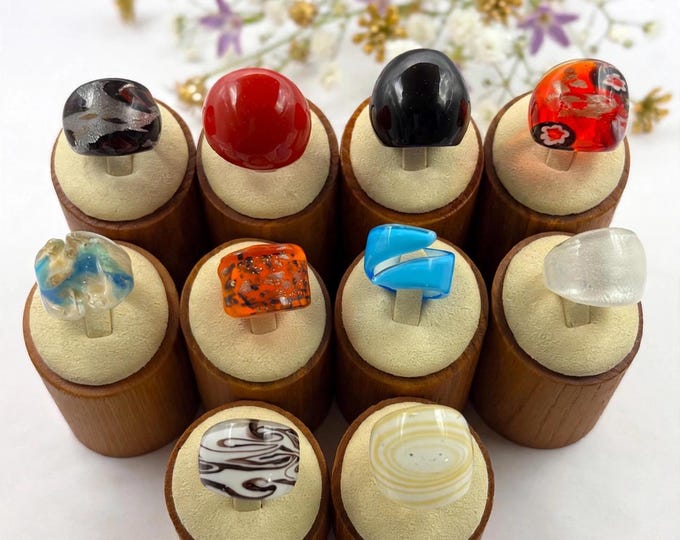 Size 6 1/2  Lampwork Glass Rings | Murano Inspired Glass Rings | Statement Rings | Wrap Rings