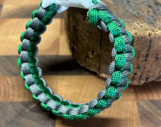 Green Handmade 550 Paracord Bracelet  | Cobra Knot Paracord Bracelet  | 8  1/4 inch Bracelet