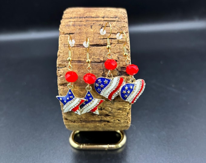 Red White and Blue Earrings  | Patriotic Earrings | 4th of July Earrings | USA Earrings | Stars or Hearts
