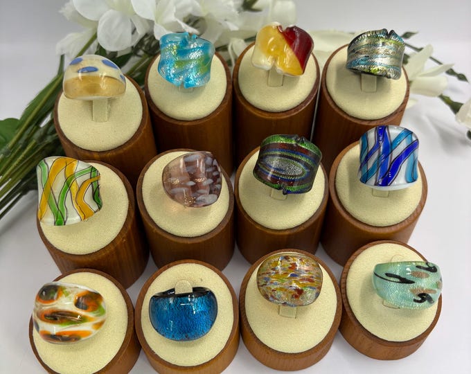 Size 6 1/2 Lampwork Glass Rings | Millefiori Glass Rings | Murano Inspired Glass Rings | Statement Rings