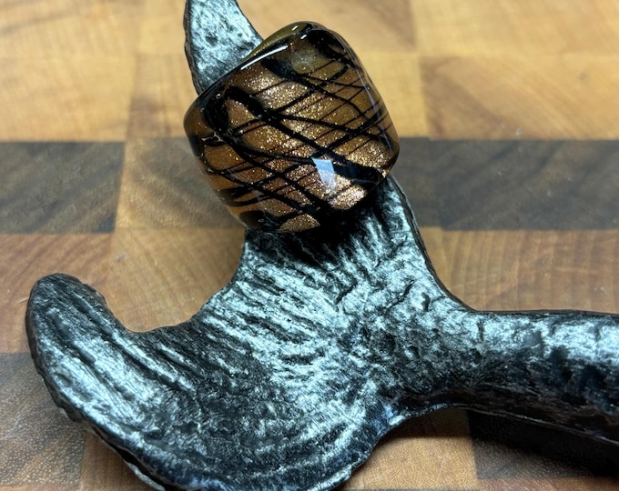 Gold and Black Murano Inspired Glass Ring | Size 4 1/2 | Statement Ring | Lampwork Ring| Thick Style