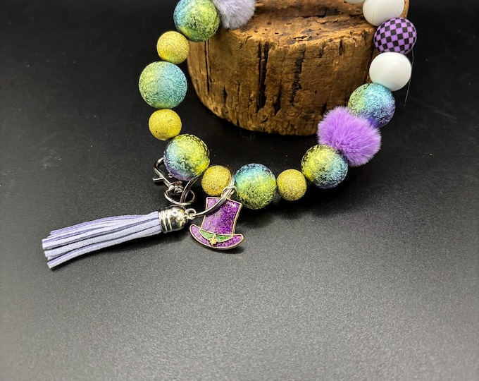 Mardi Gras  Beaded Wristlet Keychain  | Keychain | Mardi Gras Charm  | Beaded Keychain | Key Fob  | Cruise