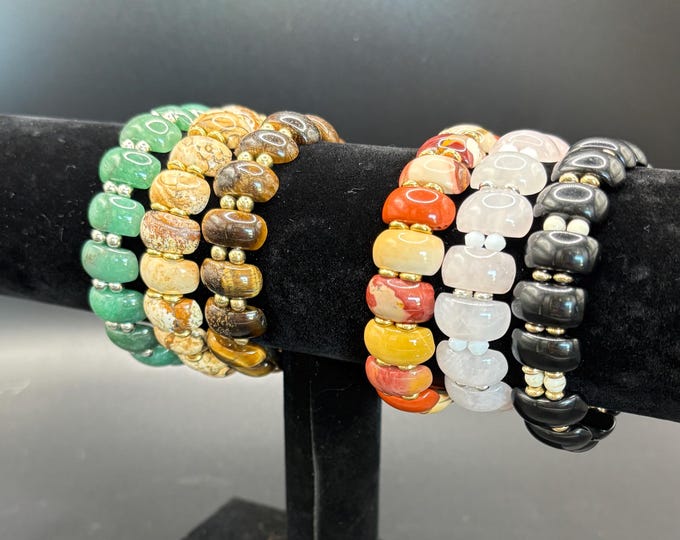 Gemstone bracelet | Stretch Bracelet | Pink Quartz | Jade | Mookaite |  Landscape Jasper | Tiger Eye | Black Agate