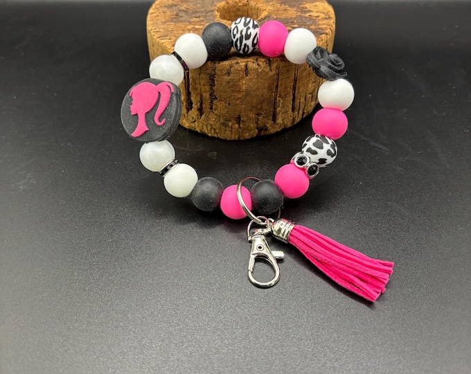 Girly Beaded Wristlet Keychain  | Keychain with Silicone and tassel | Keychain | Key Fob | Wristlet | Barbie Inspired