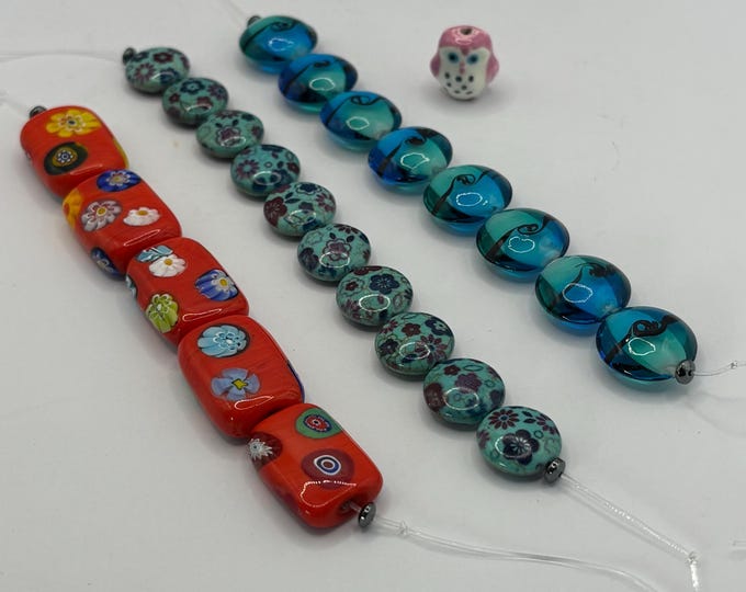 Lampwork Glass Bead and Porcelain Bead Bundle | Lampwork Glass |  Bead Strand Bundle