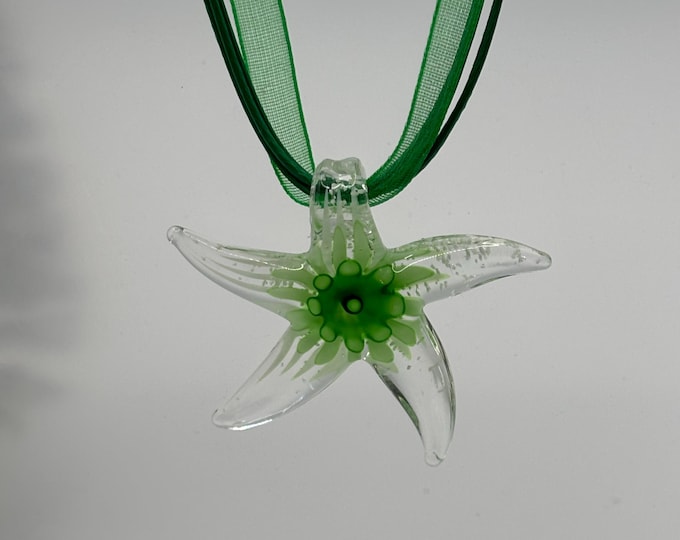 Murano Inspired Glass Starfish  | Glass Pendant  Necklace | Lampwork Glass |  Christmas Pendant | Holiday pendant | Green Starfish