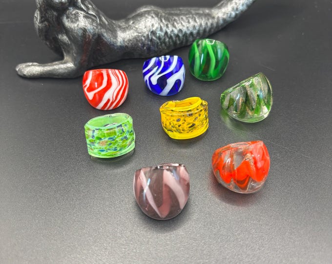 Size 8 Assorted Glass Rings | Millefiori Glass Rings | Murano Inspired Glass Rings