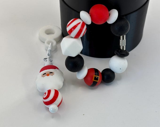 Christmas Santa  Stanley Cup Bracelet:  Cup Handle Bracelet | Straw Charm | Purse Bracelet | Holiday | Santa |