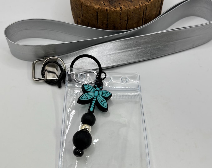 Silver Faux Leather Beaded Lanyard |  Beaded | Cruise Lanyard | Badge Sleeve