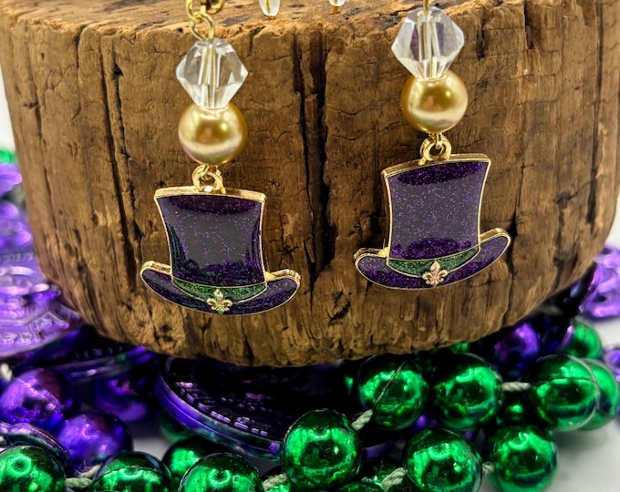 Mardi Gras | New Orleans | Top Hat earrings |  Mardi Gras Earrings