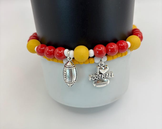 Football Stanley Tumbler Bracelet: Kansas City Team Colors, Charm Accessories - Set of 2