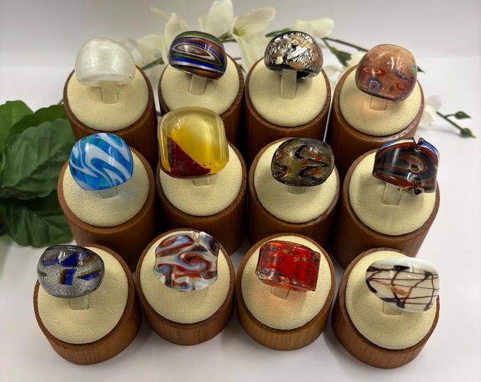 Size 7 1/2 Lampwork Glass Rings | Millefiori Glass Rings | Murano Inspired Glass Rings | Statement Rings