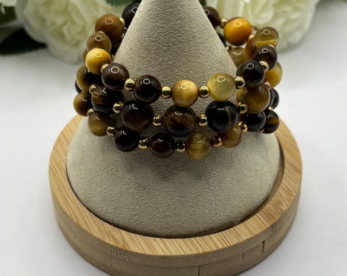 Brown Tiger Eye Bracelet | Memory Wire Bracelet | Multi-Strand Bracelet | Tiger Eye Gemstone