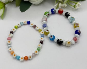 Millefiori Bracelets |  Glass Millefiori Flower bracelet  | Colorful Bracelets | Millefiori Jewelry