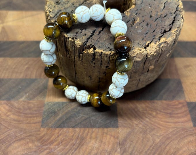 Brown Tiger Eye and Howlite | Tiger eye bracelet | Howlite bracelet | Gemstone bracelet | Stretch Bracelet