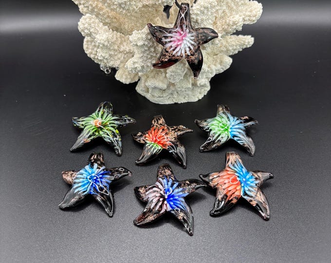 Dual Color Flower Starfish Necklace | Glass Starfish Pendant Necklace | Starfish Jewelry | Starfish Pendant Necklace | Necklace With Cord