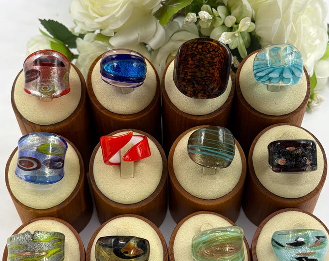 Size 8 Lampwork Glass Rings | Murano Inspired Glass Ring | Statement Ring | Lampwork Ring| Set#2