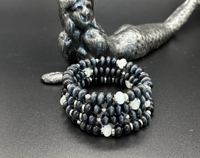 Cats Eye gemstone bracelet | Memory wire bracelet | Multistrand bracelet |