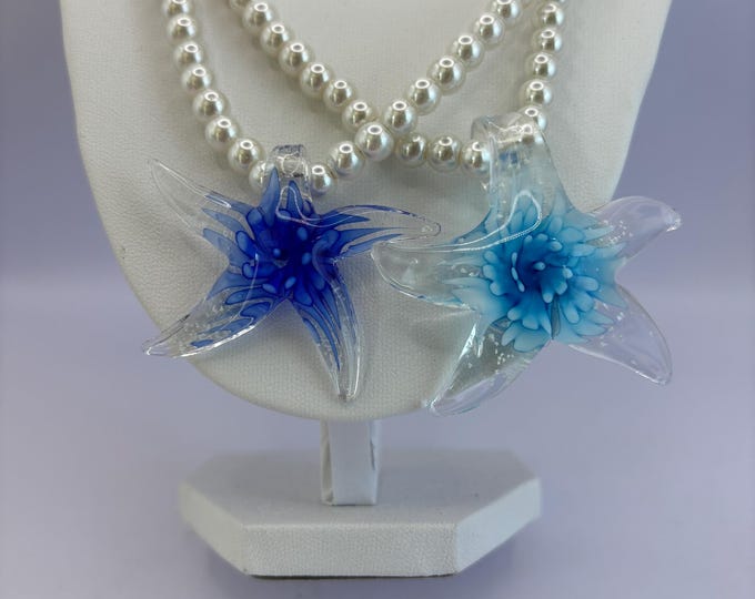 Starfish Lampwork Luminous Pendant | Murano Inspired  | Glass Starfish Pendant Necklace | Starfish Jewelry | Imitation Pearls | Lampwork