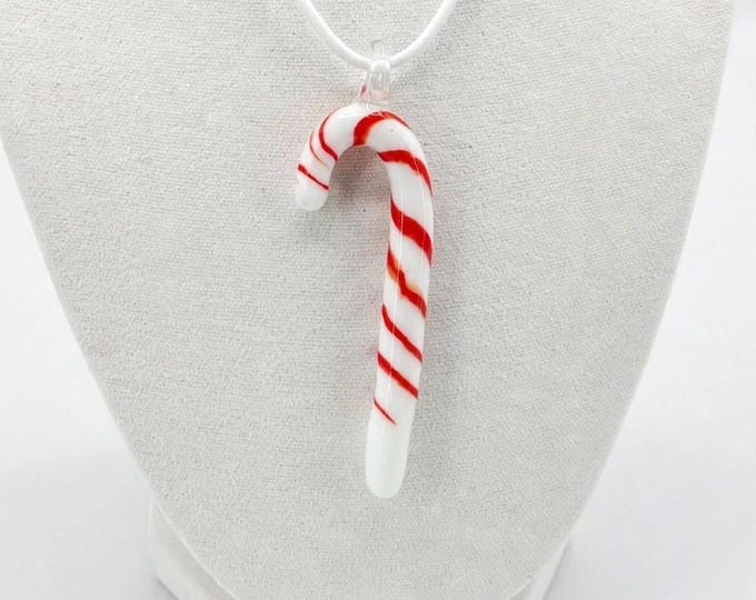 A Murano Inspired Glass Candy Cane  | Glass Pendant  Necklace | Lampwork Glass |  Christmas Pendant | Holiday pendant | Candy Cane
